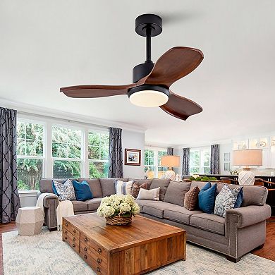 ELEMENT ACE 36 Inch Solid Wood Ceiling Fan with Remote Control and Dimmable LED Light