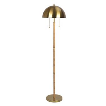 ELEMENT ACE Two-Light Floor Lamp with Gold Brass and Natural Rattan Tube Design