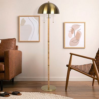 ELEMENT ACE Two-Light Floor Lamp with Gold Brass and Natural Rattan Tube Design