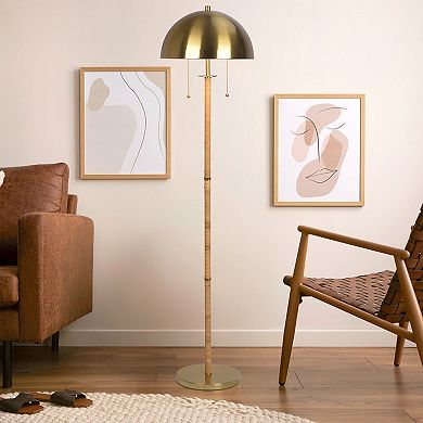 ELEMENT ACE Two-Light Floor Lamp with Gold Brass and Natural Rattan Tube Design