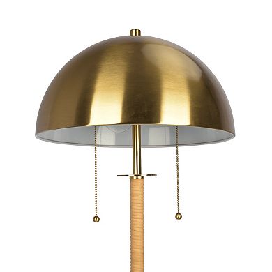 ELEMENT ACE Two-Light Floor Lamp with Gold Brass and Natural Rattan Tube Design