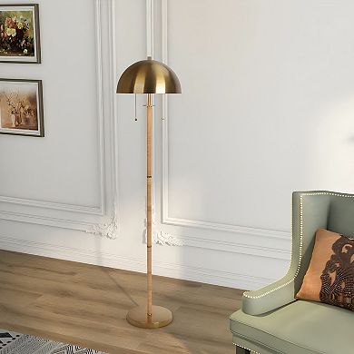 ELEMENT ACE Two-Light Floor Lamp with Gold Brass and Natural Rattan Tube Design