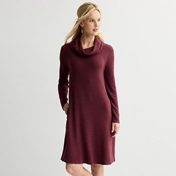 Women's Apt. 9® Long Sleeve Cowl Neck Fitted Swing Dress