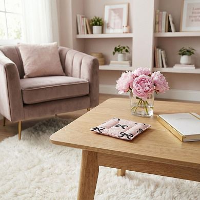 2-PC Quilted Fabric Coaster with Bow Print Decorative Table Protector