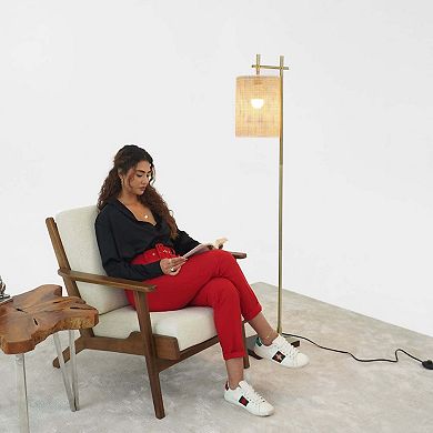 ELEMENT ACE Tall Corner Floor Lamp with Bamboo Lampshade for Living Room and Bedroom