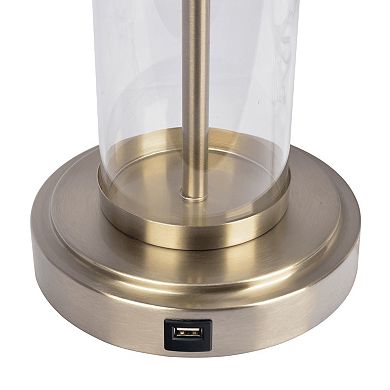 ELEMENT ACE Brushed Nickel Table Lamp with Clear Glass Body and Metal Base