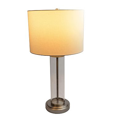 ELEMENT ACE Brushed Nickel Table Lamp with Clear Glass Body and Metal Base