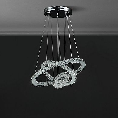 ELEMENT ACE Adjustable Height Triple Hoop Modern Crystal LED Remote Dimmer Chandelier