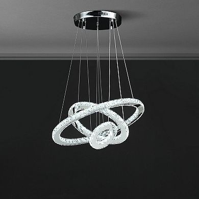 ELEMENT ACE Adjustable Height Triple Hoop Modern Crystal LED Remote Dimmer Chandelier
