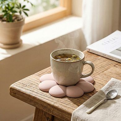 2-PC Flower Shaped Silicone Cup Coaster with Heat Resistant Non Slip Design