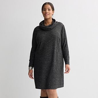 Plus Size Apt. 9® Long Sleeve Cowl Neck Fitted Swing Dress