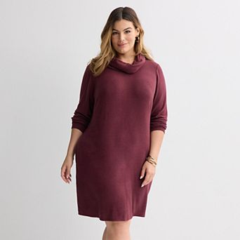 Plus Size Apt. 9® Long Sleeve Cowl Neck Fitted Swing Dress