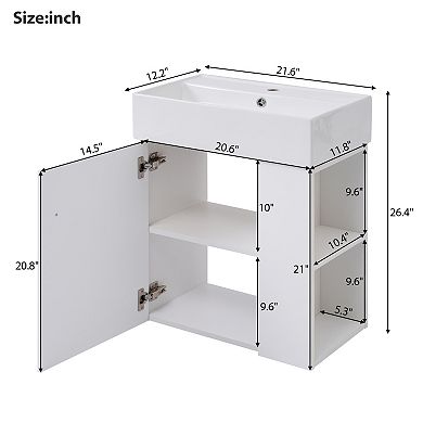 ELEMENT ACE Modern Floating Bathroom Vanity with Ceramic Basin and Side Storage