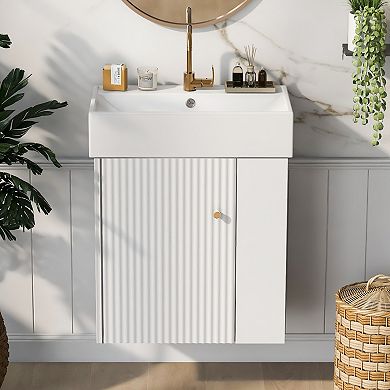 ELEMENT ACE Modern Floating Bathroom Vanity with Ceramic Basin and Side Storage
