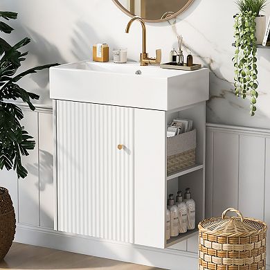 ELEMENT ACE Modern Floating Bathroom Vanity with Ceramic Basin and Side Storage