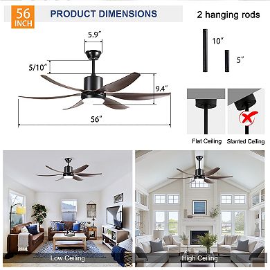 ELEMENT ACE Modern 6-Blade Ceiling Fan with Integrated LED Light and Remote Control