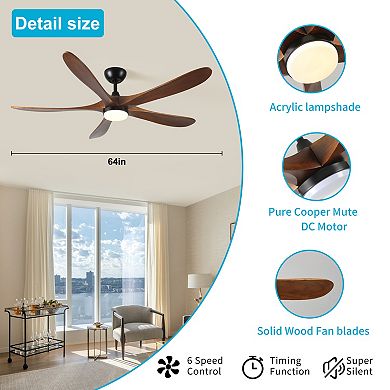 ELEMENT ACE 62-Inch Solid Wood Remote Control LED Ceiling Fan for Indoor Outdoor Use
