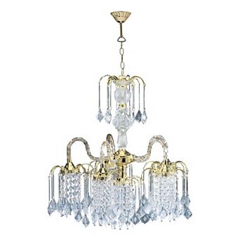 ELEMENT ACE Tall Metal Chandelier with Polished Brass Finish and Crystal Accents