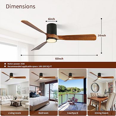 ELEMENT ACE 60-Inch Indoor Outdoor Flush Mount Ceiling Fan with Wooden Blades