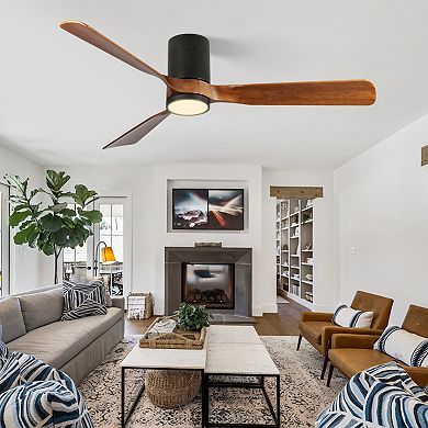 ELEMENT ACE 60-Inch Indoor Outdoor Flush Mount Ceiling Fan with Wooden Blades