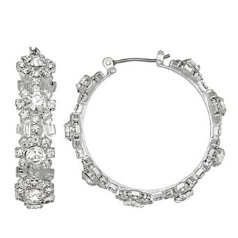 You're Invited Silver-Tone Rhinestone Cupchain Hoop Earrings