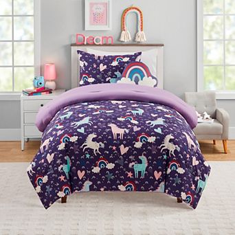 Olivia & Finn Reversible Kids 3 pc Comforter Set with Coordinating Throw Pillow