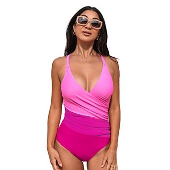 Women's Cupshe Cross Back Surplice Neckline One-Piece Swimsuit