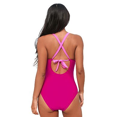 Women's Cupshe Cross Back Surplice Neckline One-Piece Swimsuit