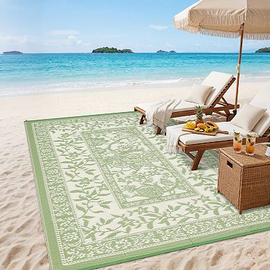 Modern Pastoral Style Reversible Outdoor Rug UV Resistant Waterproof Portable for Poolside Patio