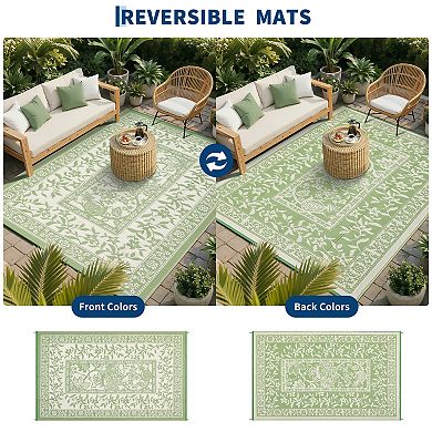 Modern Pastoral Style Reversible Outdoor Rug UV Resistant Waterproof Portable for Poolside Patio