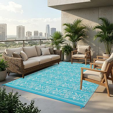 Garvee Modern Ourdoor Rug with Flower Pattern Waterproof UV Resistant Durable Mat for Beach RV Trip