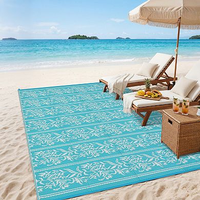 Garvee Modern Ourdoor Rug with Flower Pattern Waterproof UV Resistant Durable Mat for Beach RV Trip