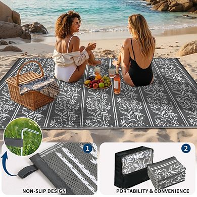 Garvee Modern Ourdoor Rug with Flower Pattern Waterproof UV Resistant Durable Mat for Beach RV Trip
