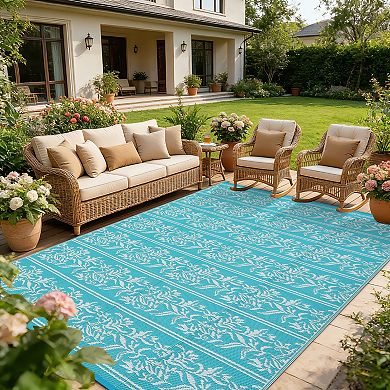 Garvee Modern Ourdoor Rug with Flower Pattern Waterproof UV Resistant Durable Mat for Beach RV Trip