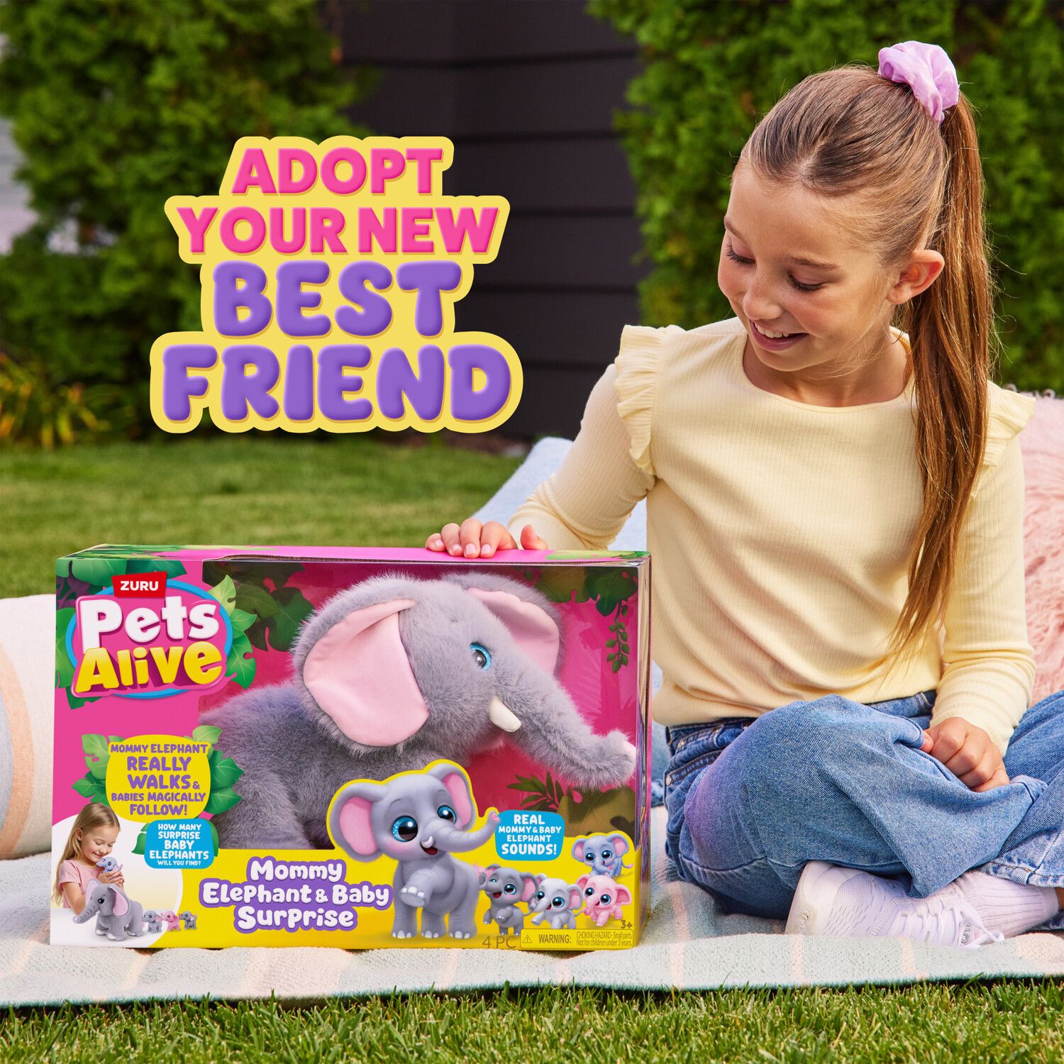Детские мягкие игрушки Pets Alive Mommy Elephant & Baby Surprise 4 pc Interactive Plush Set — фото 2