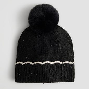 Women's LC Lauren Conrad Scalloped Edge Beanie With Faux Fur Pom