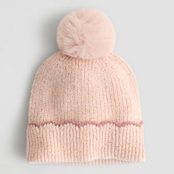 Women's LC Lauren Conrad Scalloped Edge Beanie With Faux Fur Pom