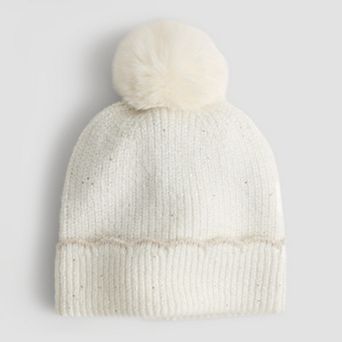 Women's LC Lauren Conrad Scalloped Edge Beanie With Faux Fur Pom