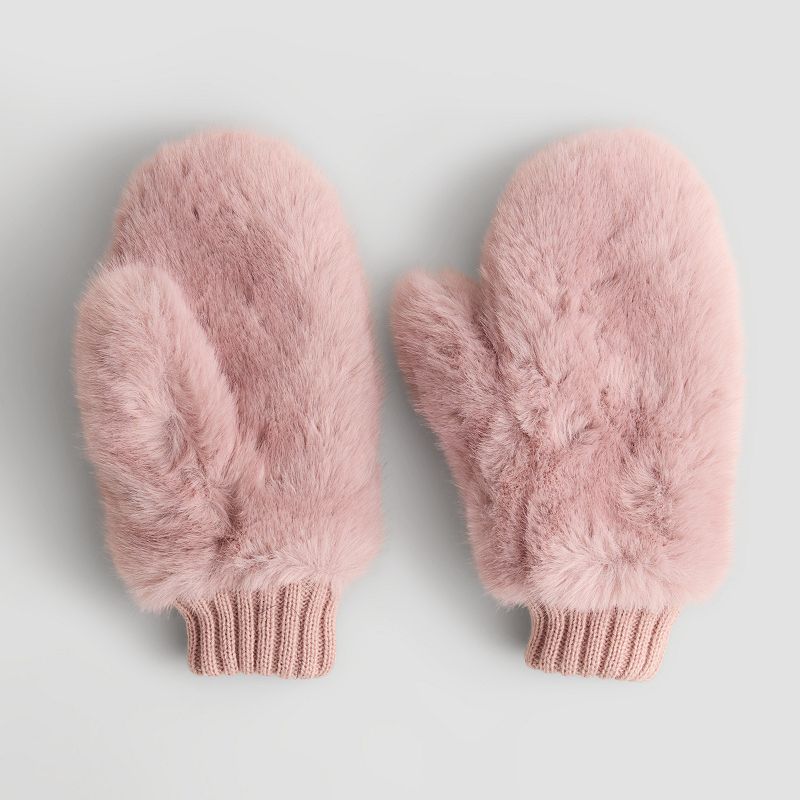 Women's LC Lauren Conrad Faux Fur Mittens With Knit Cuff, Blush