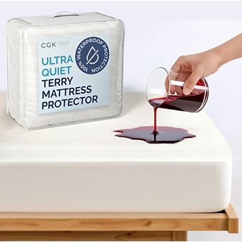 CGK Linens Waterproof Terry Mattress Protector - Soft, Noiseless Cover Fits up to 16” Deep