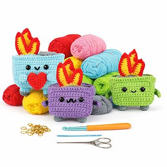 Beginner Crochet Kit, 4 pc Dumpster Fire, Step-by-Step Tutorials, Funny Gifts