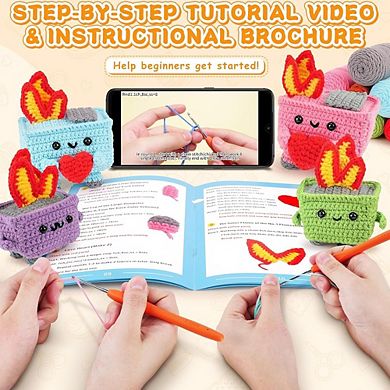 Beginner Crochet Kit, 4-Piece Dumpster Fire, Step-by-Step Tutorials, Funny Gifts