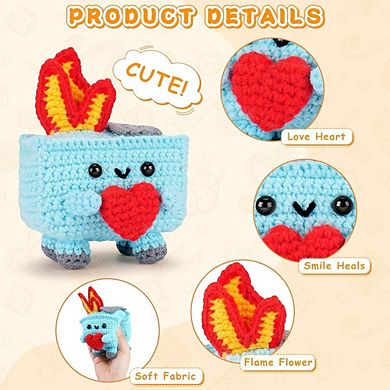 Beginner Crochet Kit, 4-Piece Dumpster Fire, Step-by-Step Tutorials, Funny Gifts