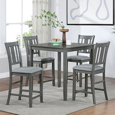 Merax 5Piece Counter Height Solid Wood Dining Set Square Table with Upholstered