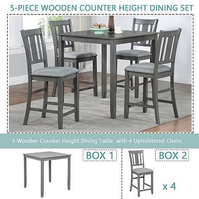 Merax 5Piece Counter Height Solid Wood Dining Set Square Table with Upholstered