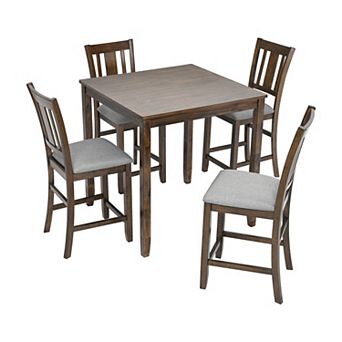 Merax 5 pc Counter Height Solid Wood Dining Set Square Table with Upholstered