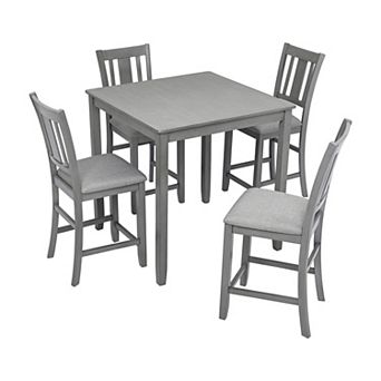 Merax 5 pc Counter Height Solid Wood Dining Set Square Table with Upholstered