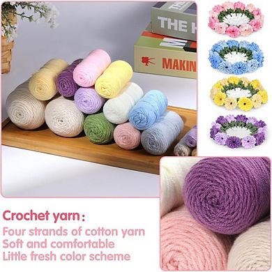 Beginner Crochet Kit, 4-Piece Flower Pot Coasters, Yarn and Hooks