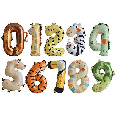 Animal Print Number Balloon for Party Colorful 1 Pc