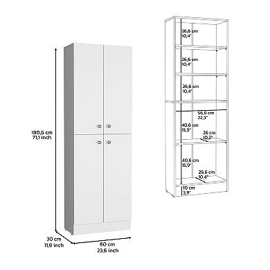 Lynch Kitchen Pantry 71" H, 4 Doors, 5 Adjustable Shelves, Laundry, White